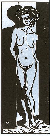 Ernst Ludwig Kirchner Nude young woman in front of a oven - Woodcut - Museumslandschaft Hessen, Kassel Germany oil painting art